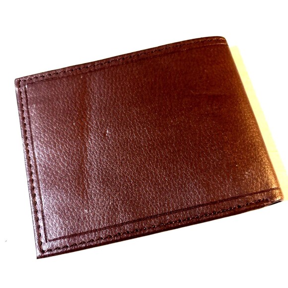 COLUMBIA Men's Genuine Coated Leather BIFOLD Wallet ~ BROWN - Picture 2 of 4
